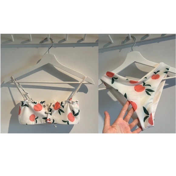 revolve KHAOS swim peach print white bikini top & bottom - size s - Picture 3 of 10